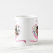 Mom最高の写真とピンクのリボンハート コーヒーマグカップ (中央)