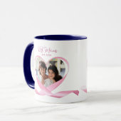 Mom最高の写真とピンクのリボンハート マグカップ (正面左)