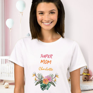 MOM熱帯すごいオウムの水の色ベビーシャワー Tシャツ