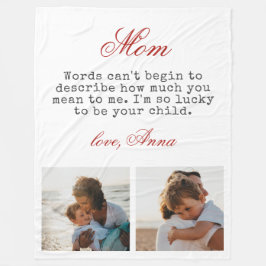 Mom用ギフトタイポグラフィ温かいメッセージ写真 フリースブランケット