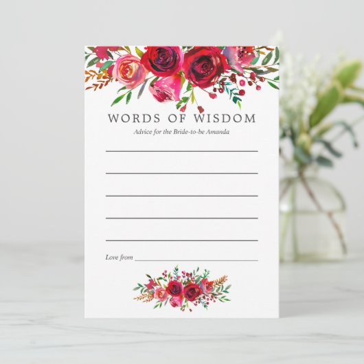 Mom用水色フローラブライダルシャワーアドバイス 招待状 (スタンド正面)