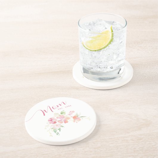 Mom確立された赤面ピンクフローラ水色 コースター (側面)