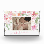 Mom確立された赤面ピンクフローラ水色 フォトブロック (正面)