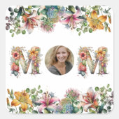 MOM花パーソナライズされた母の日の写真 スクエアシール (正面)