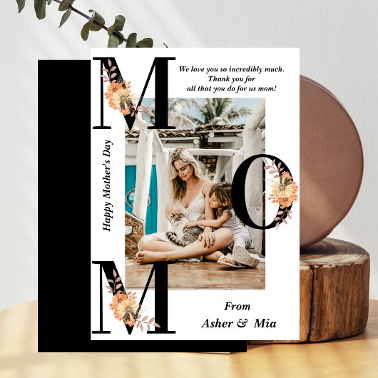 MOM黒はっきりしたタイポグラフィ写真母の日 カード