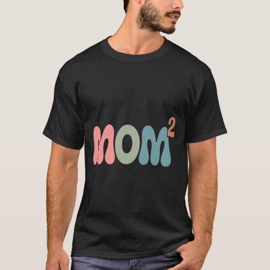 Mom2 ママの二乗 二人の子を持つママ 双子ママ ママ 母 tシャツ (正面)