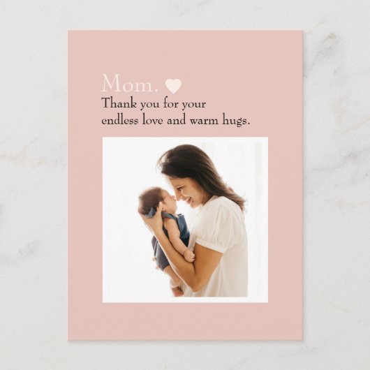 "Mom"とハートとメッセージカスタム- ポストカード (正面)