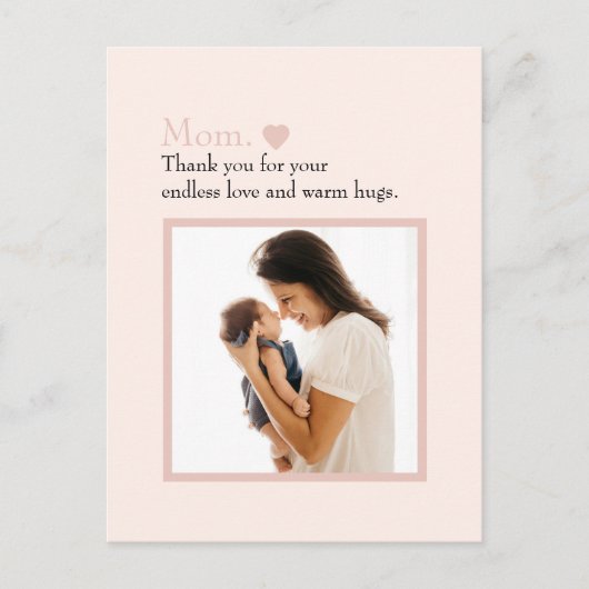 "Mom"とハートとメッセージカスタム- ポストカード (正面)