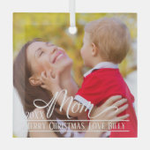 Mom エレガント Christmas Photo パーソナライズされた ガラスオーナメント (正面)