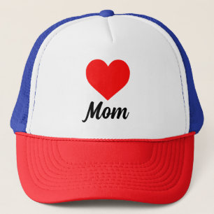 Mom - クラシック レッド ハート タイポグラフィ キャップ