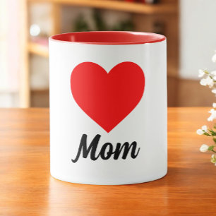 Mom - クラシック レッド ハート タイポグラフィ マグカップ