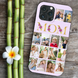 Mom ゴールドフラワーレター 14枚の縦向き写真コラージュ iPhone 13 pro maxケース