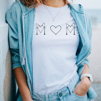 MOM-ハートミニマルなラインアートの猫 Tシャツ