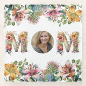 MOM パーソナライズされた Mothers Day花写真 ガラスコースター (正面)