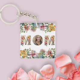 MOM パーソナライズされた Mothers Day花写真 キーホルダー