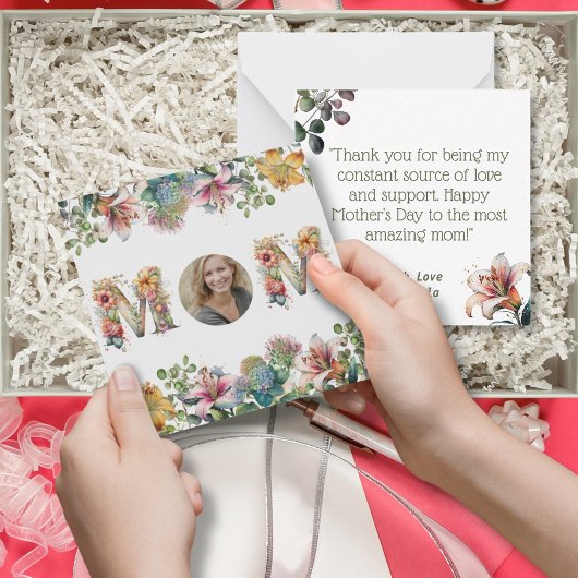 MOM パーソナライズされた Mothers Day花写真 ノートカード