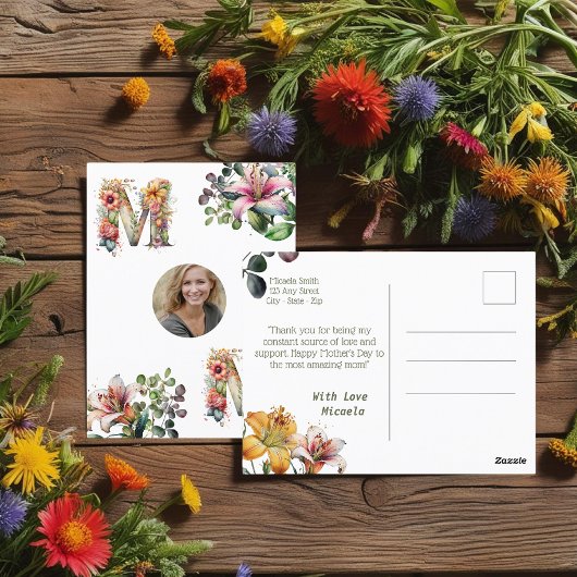 MOM パーソナライズされた Mothers Day花写真 ポストカード