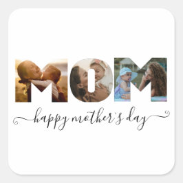 MOM モダン Mama 3 Photo Collage Happy Mother's Day スクエアシール