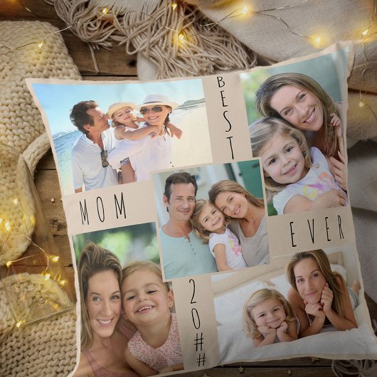 Mom 最高の Ever 5写真コラージュBeige クッション
