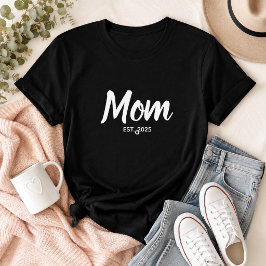 Mom 白色スクリプト 発足日 カスタムテキスト tシャツ