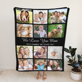Mom 12フォトコラージブラック フリースブランケット
