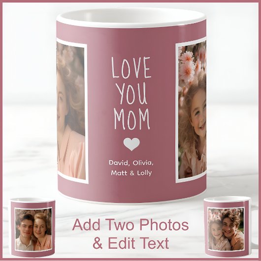 Mom 2写真と文字モダンピンクC107カスタム母 コーヒーマグカップ