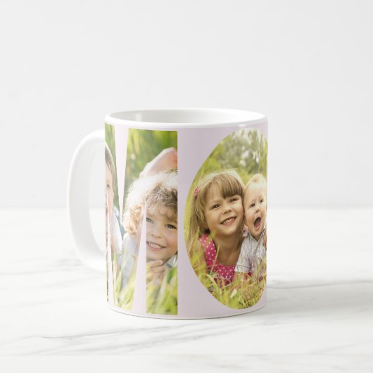 MOM 3写真切り出し文字ピンクまたは色 コーヒーマグカップ (正面左)