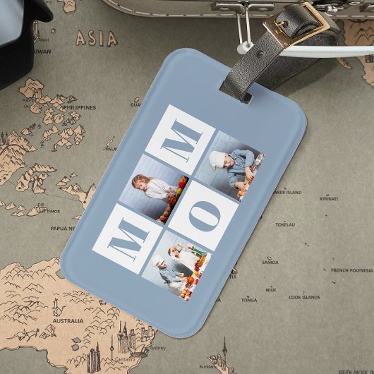 Mom 3 Photo Collage Dusty Blue ラゲッジタグ