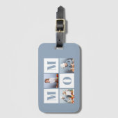 Mom 3 Photo Collage Dusty Blue ラゲッジタグ (正面縦)