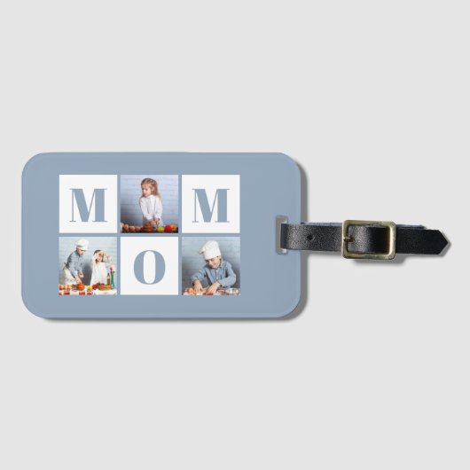Mom 3 Photo Collage Dusty Blue ラゲッジタグ (正面横)