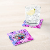 Mom 60誕生日ピンクとブルーのフローラ写真 ペーパーコースター (インサイチュ)