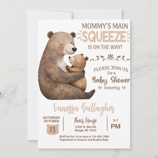 Mom and baby bear baby shower invitation. 招待状 (正面)