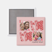 Mom and Child Valentine Pink Red Plaid Hearts マグネット (正面/裏面)