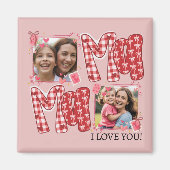Mom and Child Valentine Pink Red Plaid Hearts マグネット (正面)