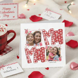 Mom and Child Valentine Red Plaid Love Hearts 招待状