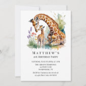 Mom and Me Watercolor Giraffe 1st. Birthday Party  招待状 (正面)