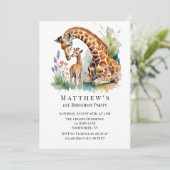 Mom and Me Watercolor Giraffe 1st. Birthday Party  招待状 (スタンド正面)