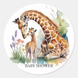 Mom and Me Watercolor Giraffe Baby Shower ラウンドシール