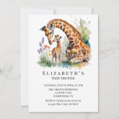 Mom and Me Watercolor Giraffe Baby Shower 招待状 (正面)