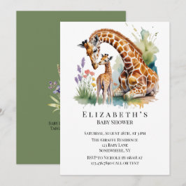 Mom and Me Watercolor Giraffe Baby Shower 招待状