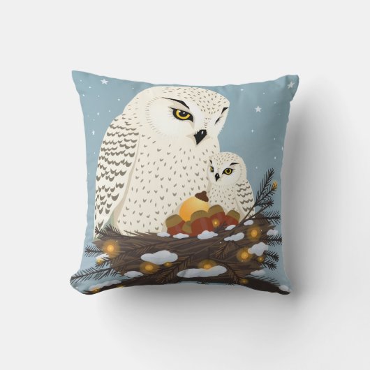 Mom and owlet ready for Christmas クッション (正面)