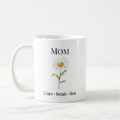 Mom April Birth Flower with Kids Names コーヒーマグカップ (左)