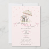 Mom & Baby Elephant with Umbrella Baby Girl Shower 招待状 (正面)
