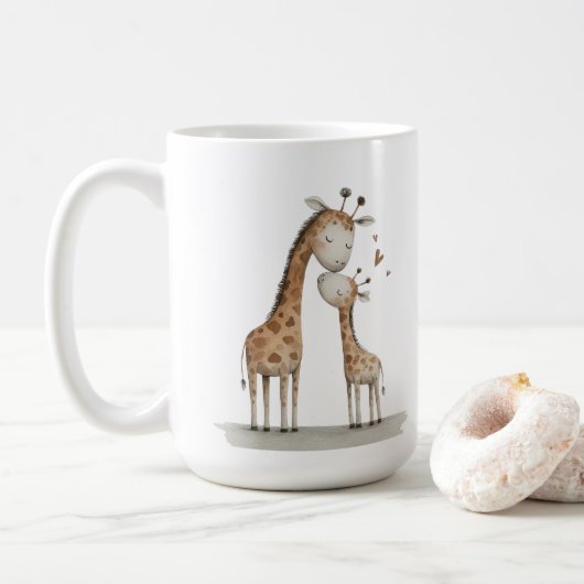 Mom & Baby Giraffe Cute Illustration コーヒーマグカップ (ドーナツ)