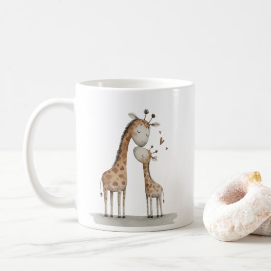 Mom & Baby Giraffe Cute Illustration コーヒーマグカップ (ドーナツ)