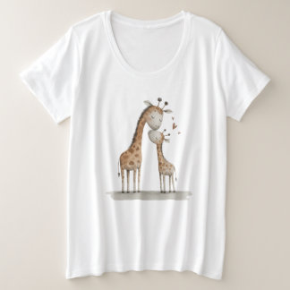 Mom & Baby Giraffe Cute Illustration プラスサイズTシャツ