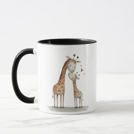 Mom & Baby Giraffe Cute Illustration マグカップ (左)