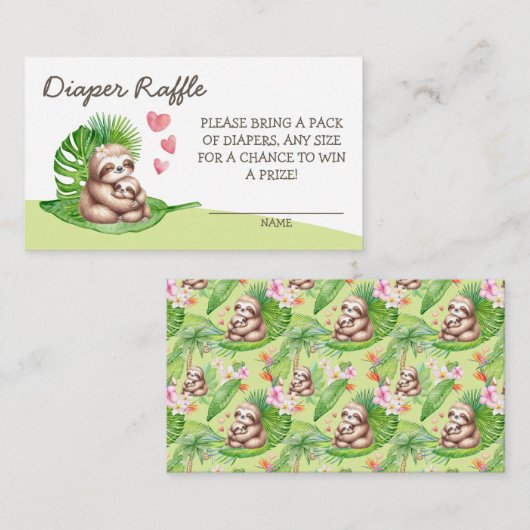 Mom & Baby Sloth Diaper Raffle Card - Insert エンクロージャーカード (正面/裏面)
