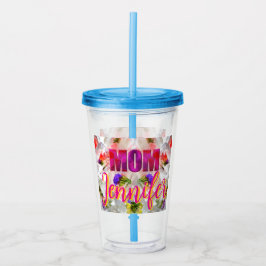 'Mom-Boss-Fire' – Diseño floral en cubos アクリルタンブラー