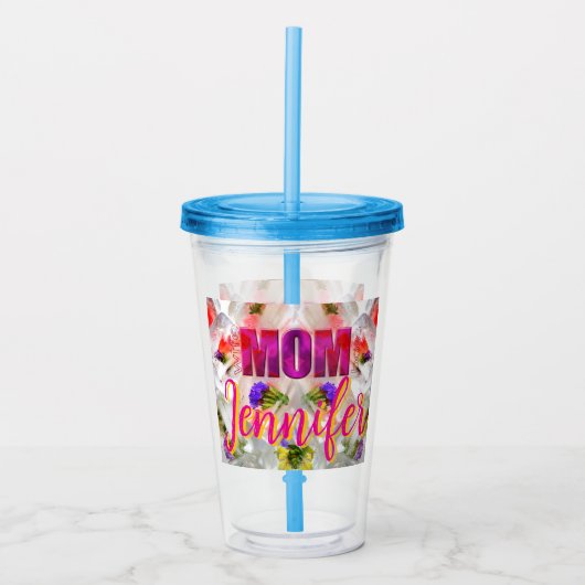 'Mom-Boss-Fire' – Diseño floral en cubos  アクリルタンブラー (正面)